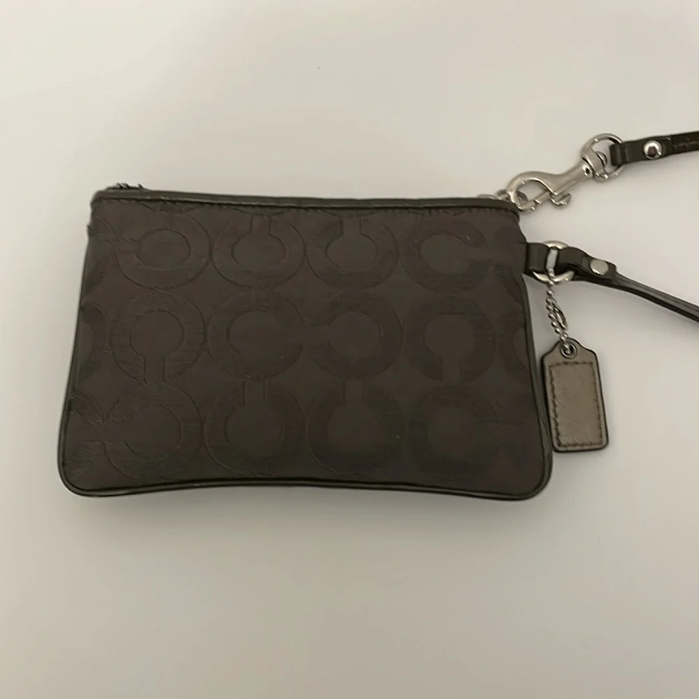 Coach Op Art Wristlet Army Green and Charcoal